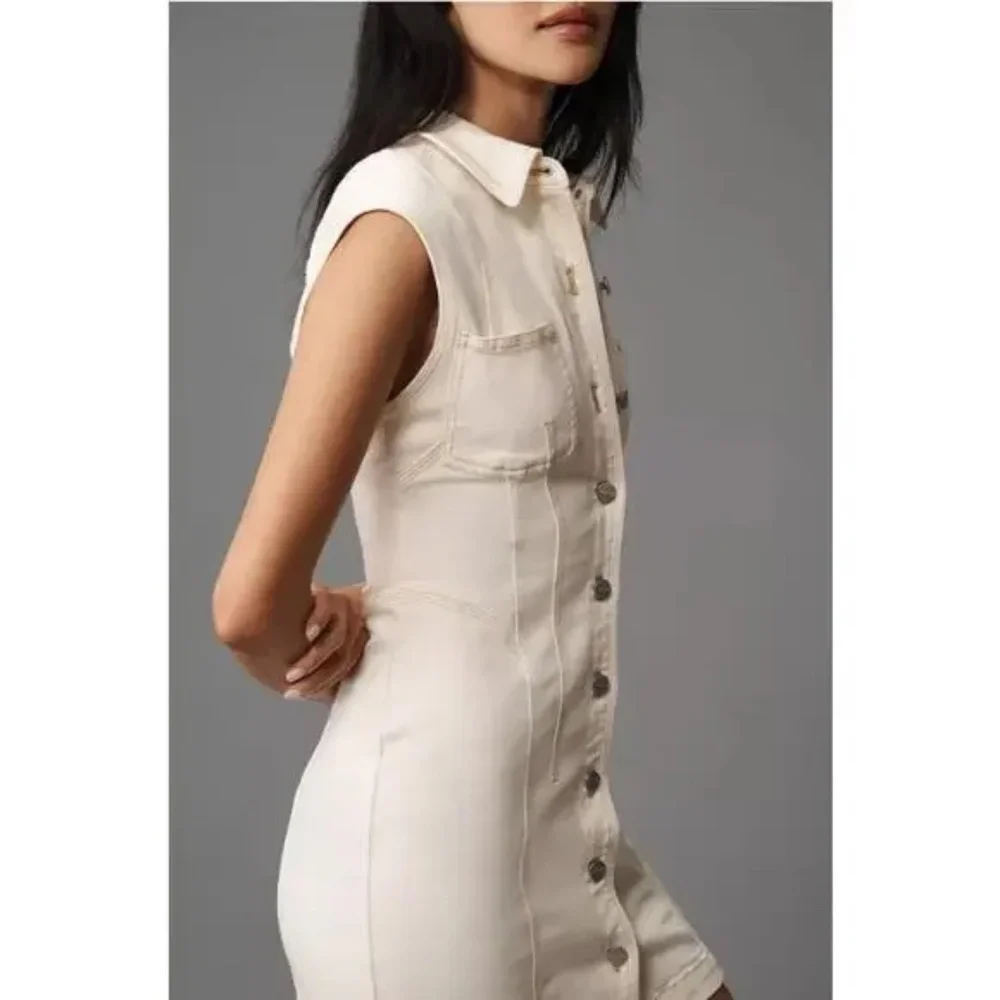 Anthropologie Pilcro Seamed Button-Front Denim Mini Dress - Picture 5 of 7